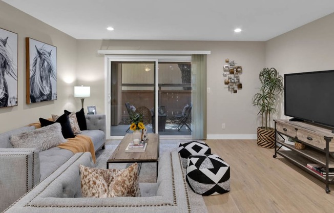 a living room with a couch and a tv