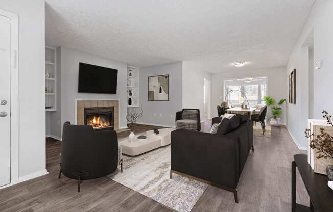 Reserve at Providence Apartment in Charlotte NC photo of living room with fireplace