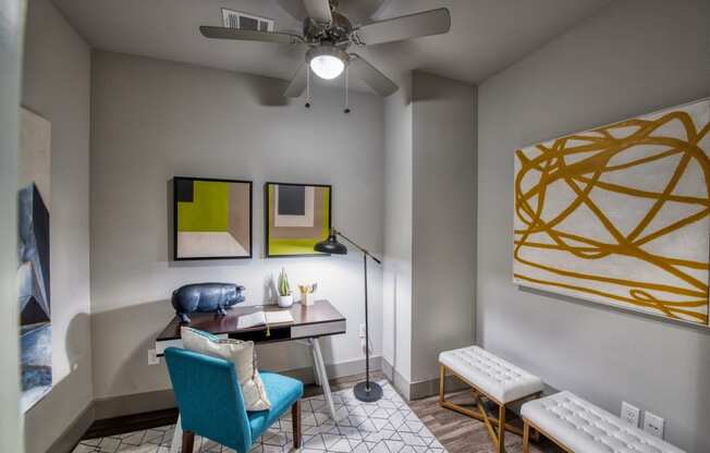 spacious room with desk in uptown dallas apartments