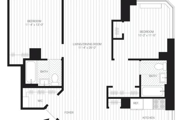 2 beds, 2 baths, 965 sqft, $6,450, Unit 12E