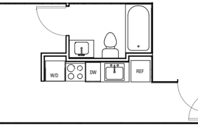 Studio, 1 bath, 282 sqft, $1,345, Unit 210