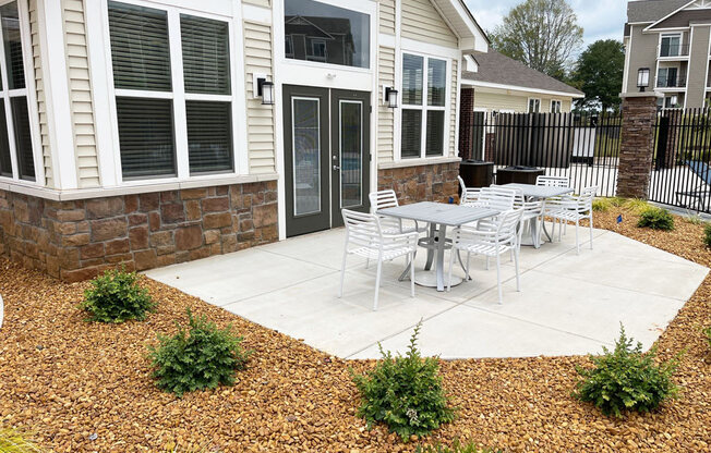 Patio area off community building at Signature Pointe Apartment Homes, Athens, AL