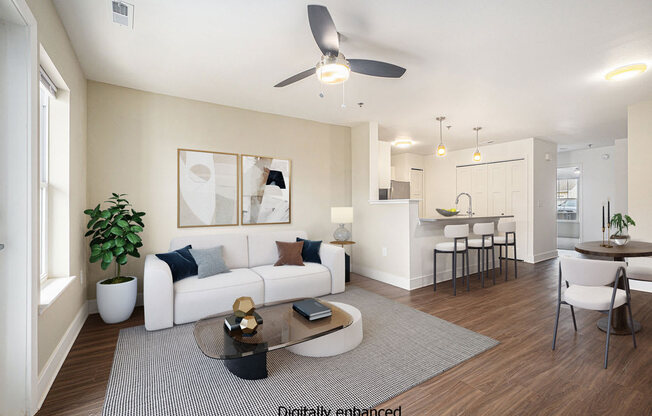 living room with hard surface floors at Signature Pointe Apartment Homes in Athens, AL