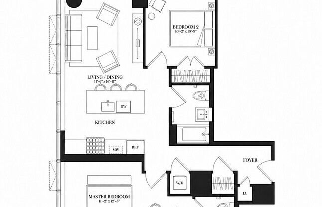 2 beds, 2 baths, 986 sqft, $7,600, Unit PH302