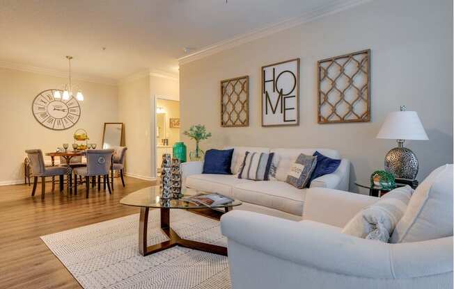 a living room with two couches and a coffee table