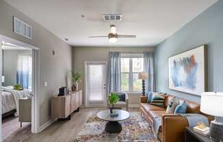 a living room with a couch and a coffee table