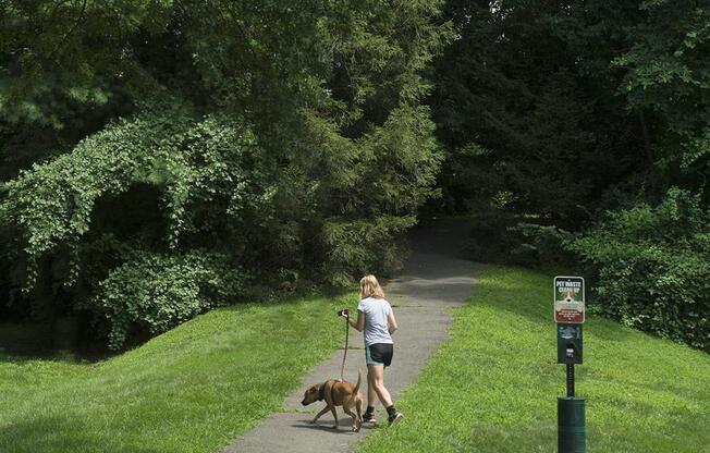 Plenty of serene walking paths for you and your pet at Trillium Apartments, Fairfax, Virginia