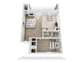 1 bed, 1 bath, 684 sqft, $1,260