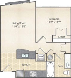 1 bed, 1 bath, 558 sqft, $1,663