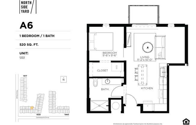 1 bed, 1 bath, 510 sqft, $1,275, Unit 1221