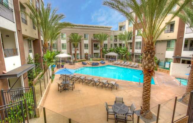 Pool and firepit at Accent apartments, Los Angeles, California