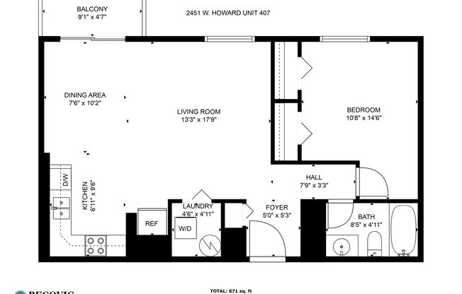 1 bed, 1 bath, 544 sqft, $2,025, Unit 407