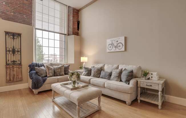 a living room with a couch and a coffee table