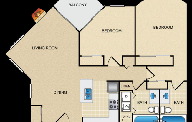 2 beds, 2 baths, 990 sqft, $2,595, Unit A 107