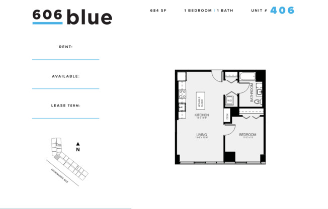 1 bed, 1 bath, 684 sqft, $2,975, Unit 406