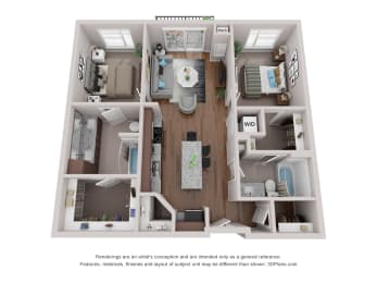 2 beds, 2 baths, 1,076 sqft, $1,801