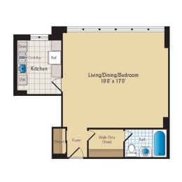 Studio, 1 bath, 540 sqft, $1,782