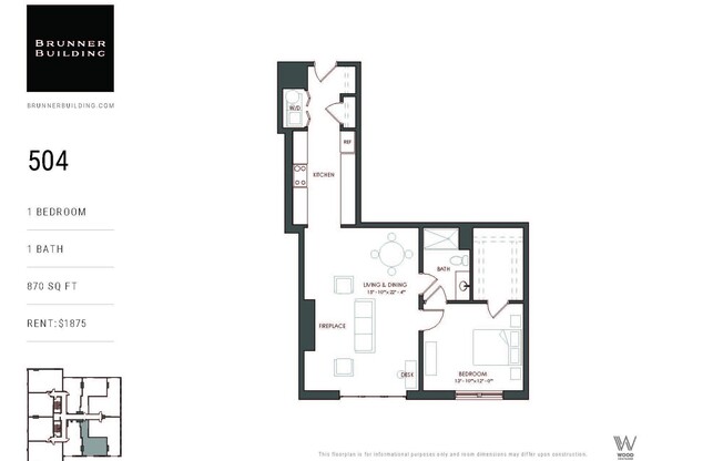 1 bed, 1 bath, 913 sqft, $1,895, Unit 504