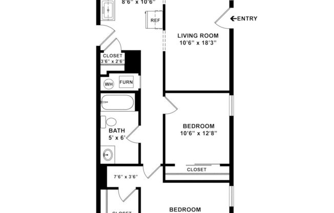 2 beds, 1 bath, 950 sqft, $1,318