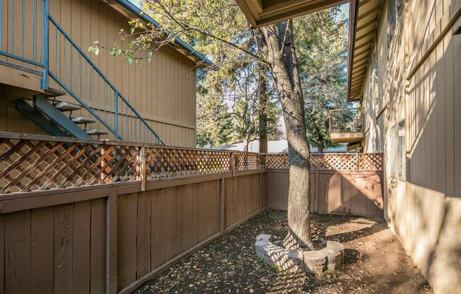 a building next to a fence