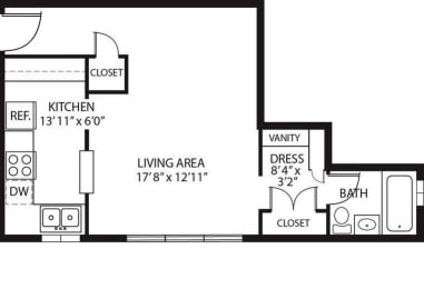 Studio, 1 bath, 485 sqft, $1,030