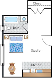 Studio, 1 bath, 238 sqft, $1,549