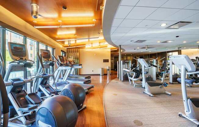 A gym with treadmills and exercise equipment.