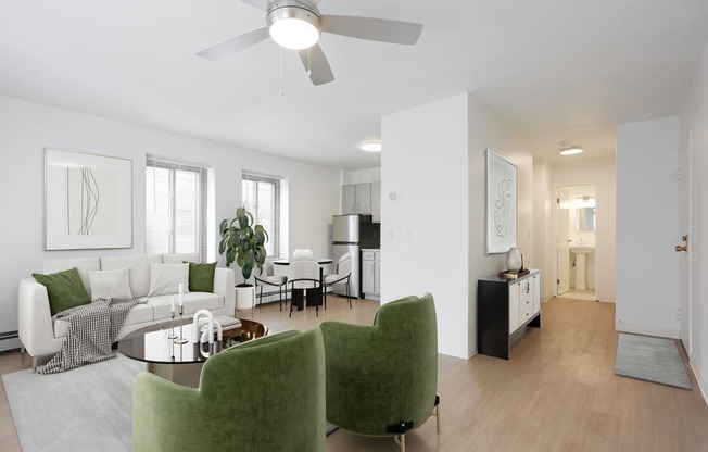 Lighted ceiling fans in living rooms - The Buckingham / The Commodore / The Parkway Apartments