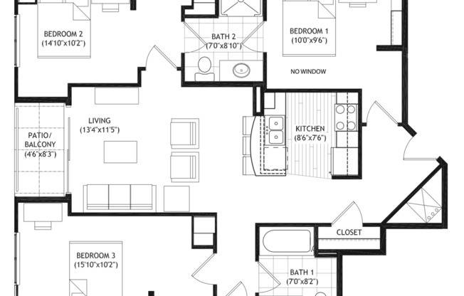 3 beds, 2 baths, 1,057 sqft, $4,375, Unit 304