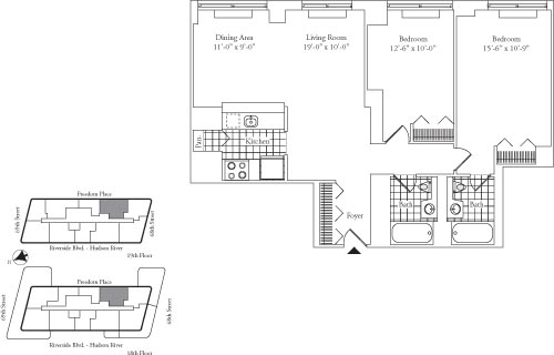 2 beds, 2 baths, 1,005 sqft, $7,210, Unit 19E