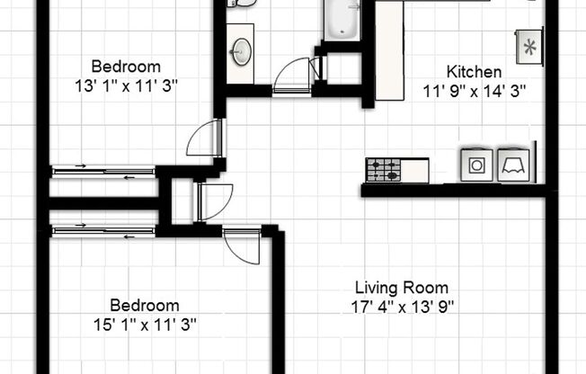 2 beds, 1 bath, 903 sqft, $1,250, Unit B-1