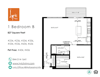 1 bed, 1 bath, 827 sqft, $1,581