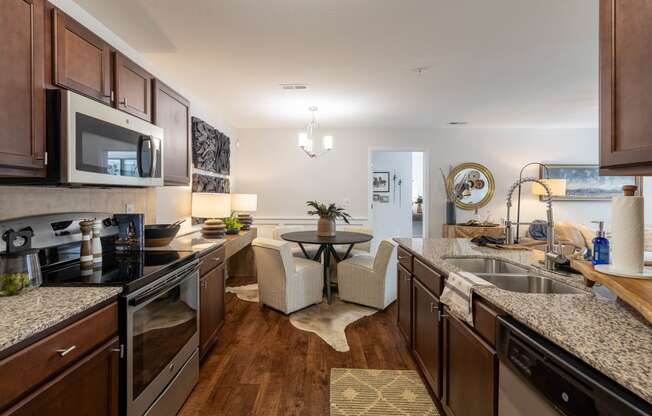 spacious kitchen and living room at the preserve at greatstone