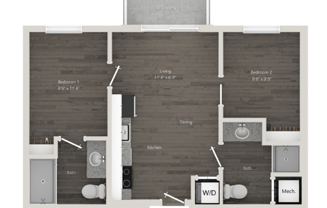 2 beds, 2 baths, 600 sqft, $1,799, Unit 219