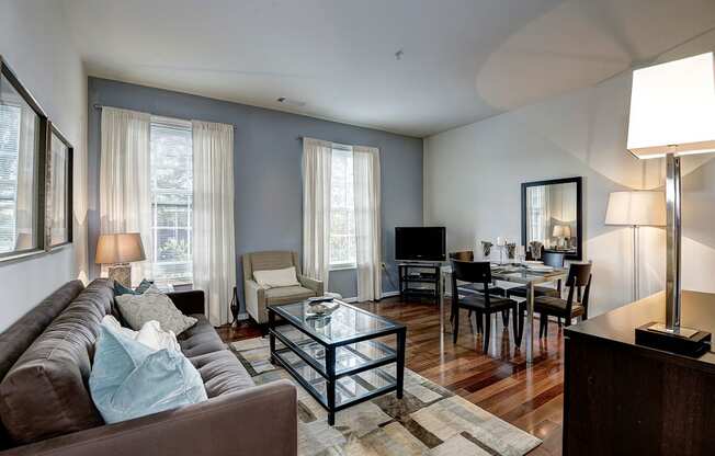 Spacious Living Room With Plank Flooring at Clayborne Apartments, Alexandria, 22314