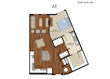 1 bed, 1 bath, 790 sqft, $1,444