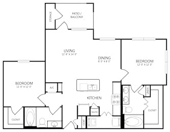 2 beds, 2 baths, 1,045 sqft, $1,336