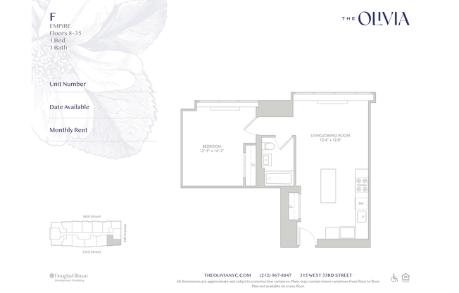 1 bed, 1 bath, 643 sqft, $5,280, Unit 15F
