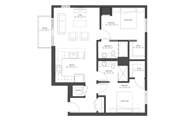 2 beds, 2 baths, 968 sqft, $1,922, Unit 521