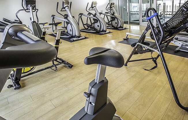 a cardio room with bikes at The Lotus Apartments for rent in Downtown Salt Lake City, Utah