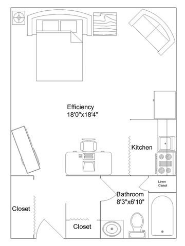 Studio, 1 bath, 400 sqft, $1,100