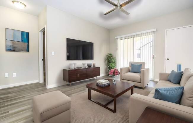 a living room with a couch and a coffee table