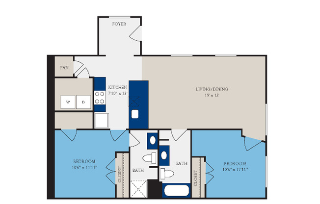 2 beds, 2 baths, 1,201 sqft, $1,638, Unit S105