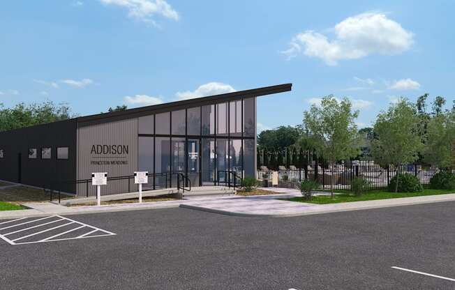 A modern building with the name "Addison" on it.