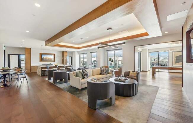 Social lounge with chairs at Bayview Apartments, California, 94608