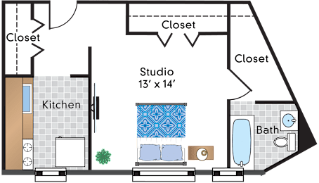 Studio, 1 bath, 401 sqft, $1,659