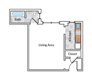 Studio, 1 bath, 385 sqft, $1,799