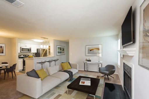 a living room with a couch and a coffee table