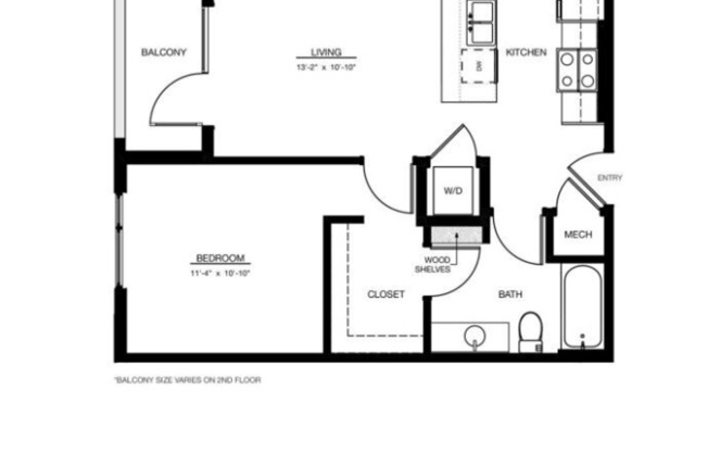 1 bed, 1 bath, 597 sqft, $1,564, Unit 217