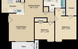 2 beds, 1 bath, 887 sqft, $1,385